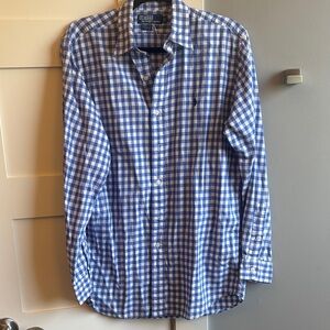 Men’s Lolo Ralph Lauren small Lowell Sport blue white gingham plaid dress shirt